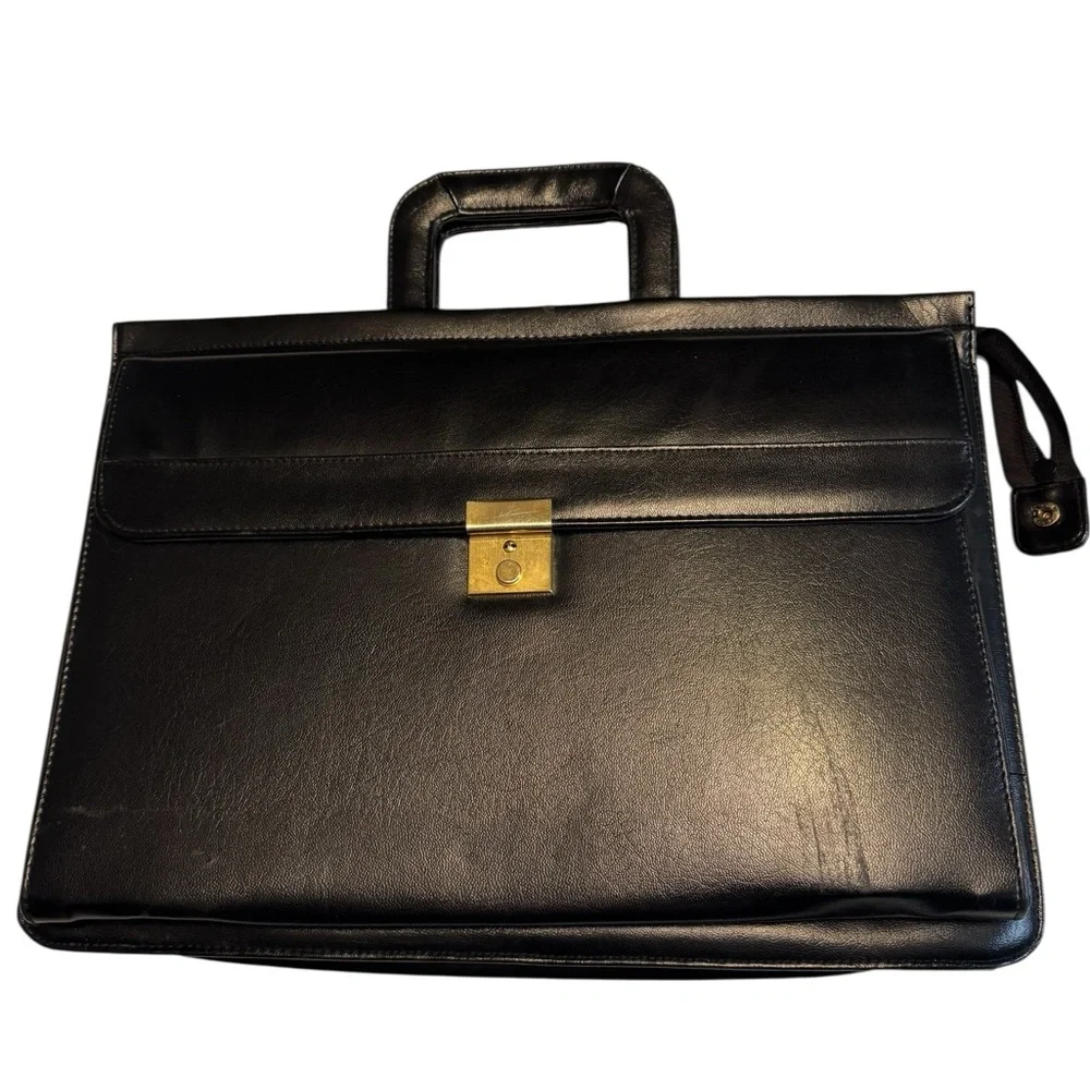 Vintage Elegant Black Vegan Leather Men’s Briefcase Attaché Bag